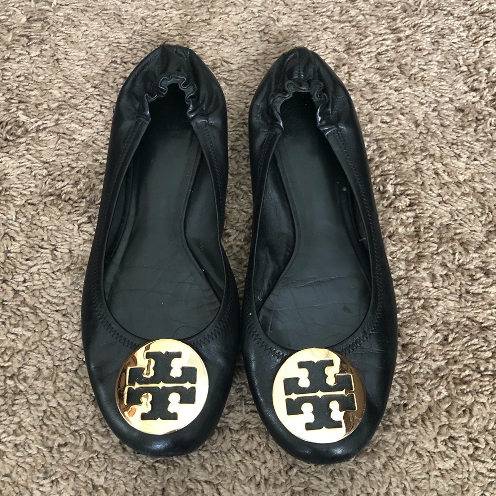 Tory Burch Black Leather Reva Flats Size 9.5